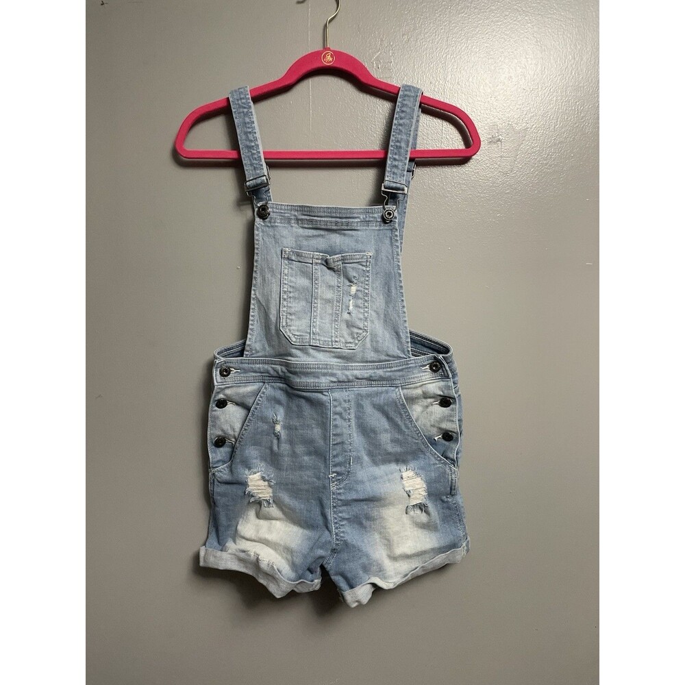 Sneak Peak Light Blue Denim Sleeveless Overall Distressed Straight Leg Size M